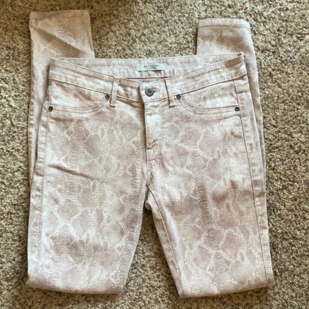 Tan snake print skinny jeans